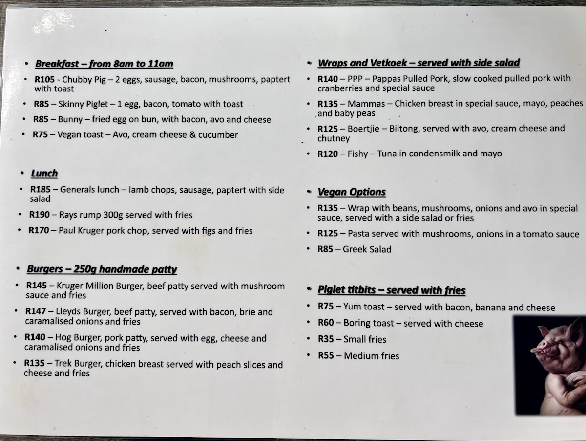 Menu The Chubby Pig (Eatery, Gift Shop & Accommodation)-10