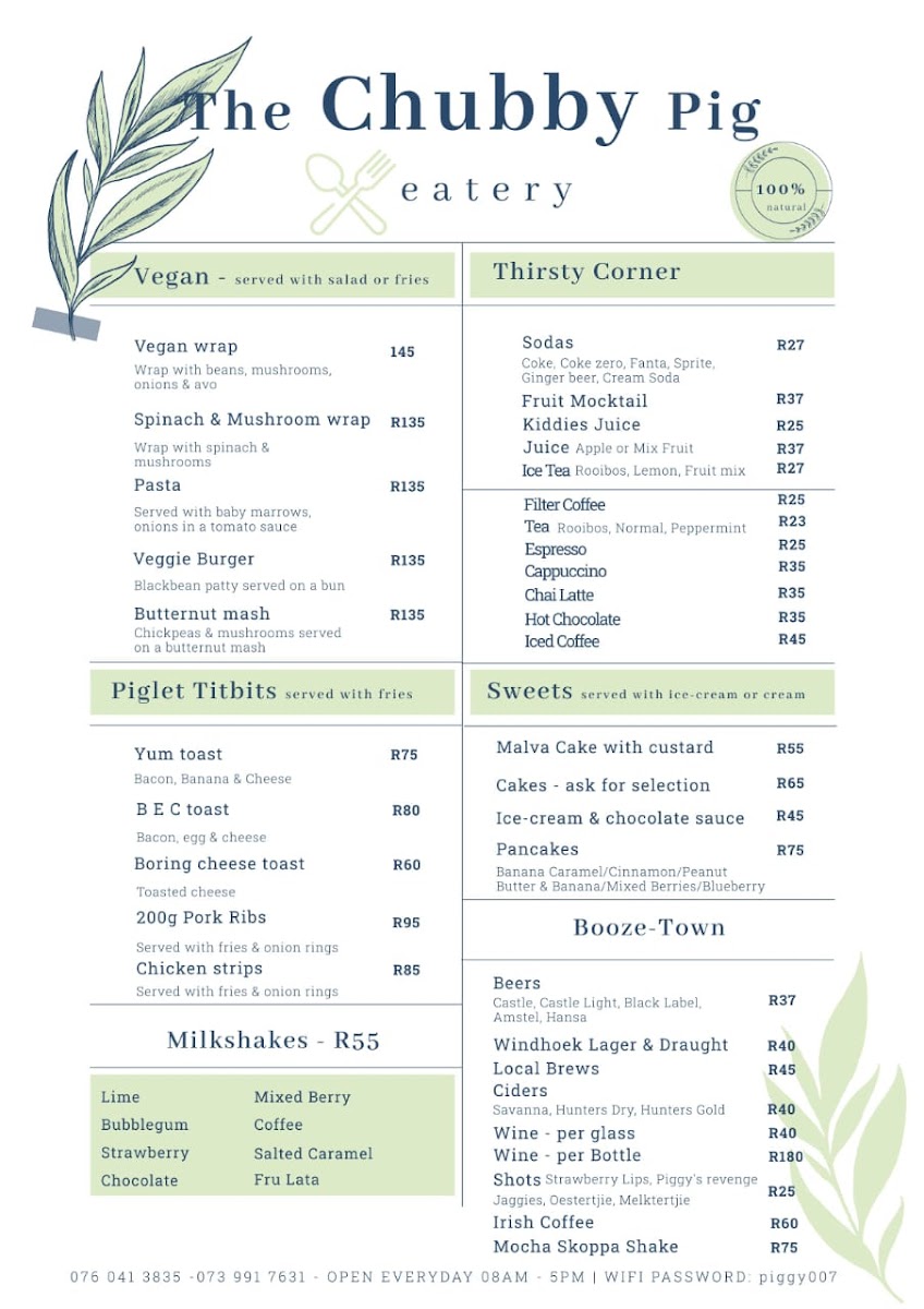 Menu The Chubby Pig (Eatery, Gift Shop & Accommodation)-2