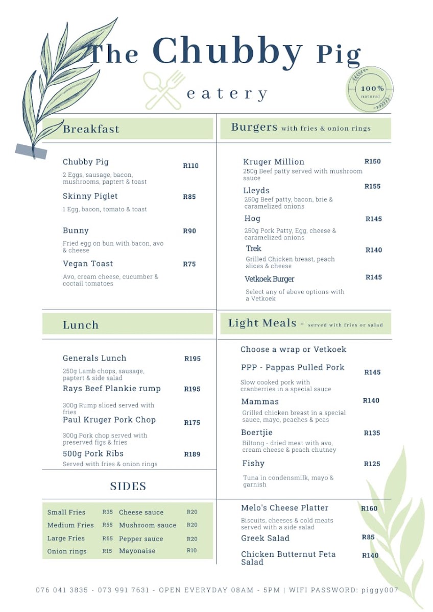 Menu The Chubby Pig (Eatery, Gift Shop & Accommodation)-3