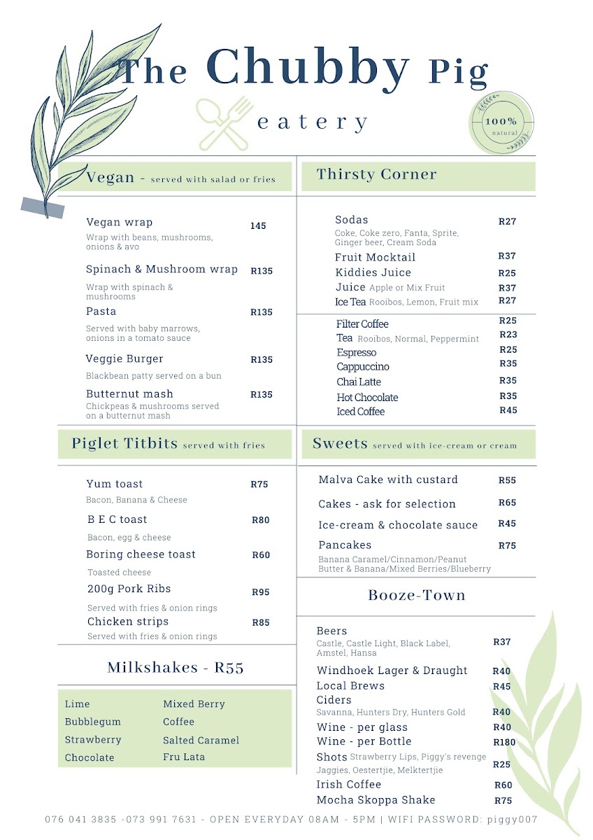 Menu The Chubby Pig (Eatery, Gift Shop & Accommodation)-4